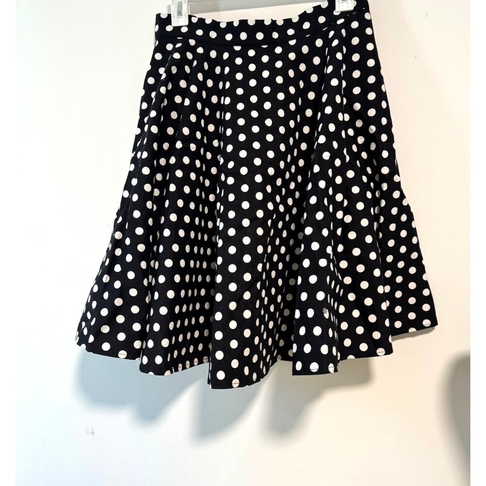 Swing Skirt Black Polka Dot Knee Length Lined Flared Skirt Size 8